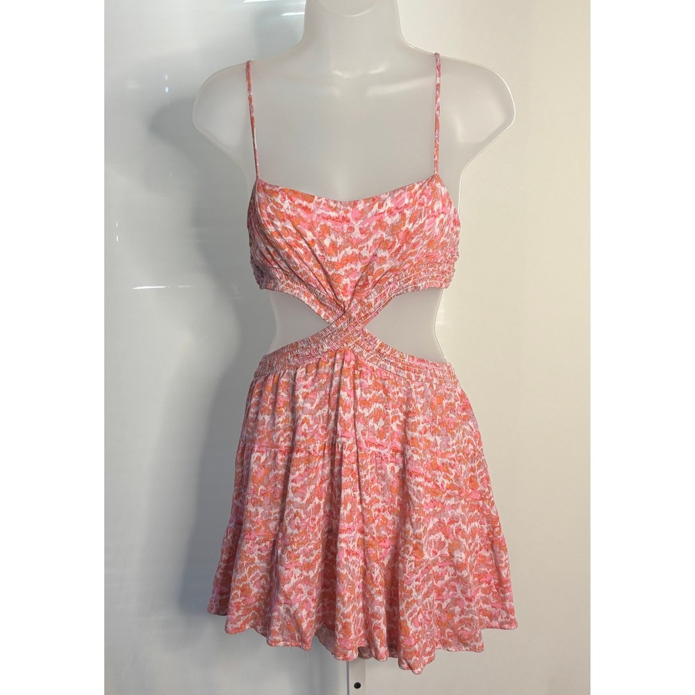 Sky to Moon Pink | Orange Floral Cutout Mini Dress | Medium